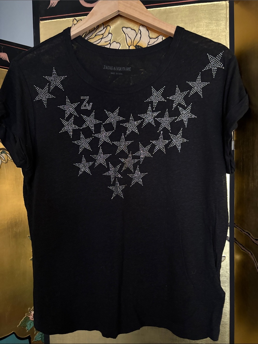 Zadig & Voltaire Black Tee with Silver Star Studs